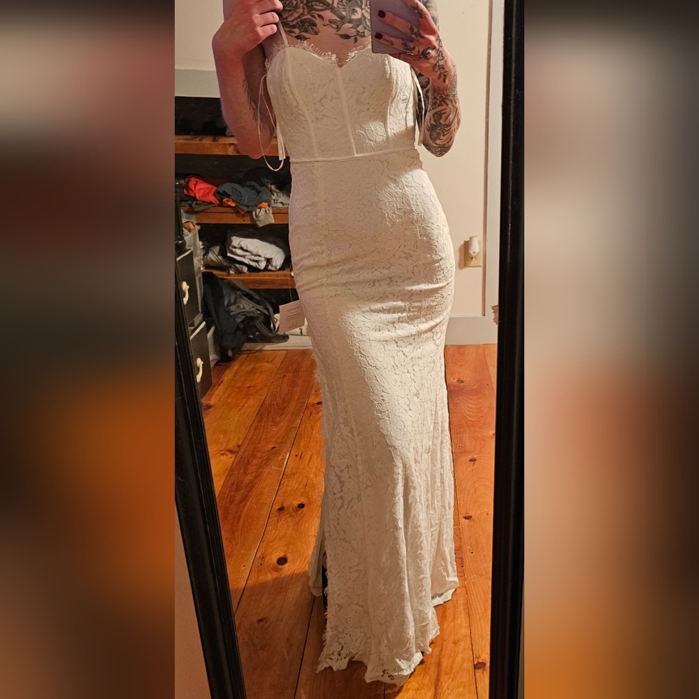 Lulu's Floral Lace Maxi Dress in White